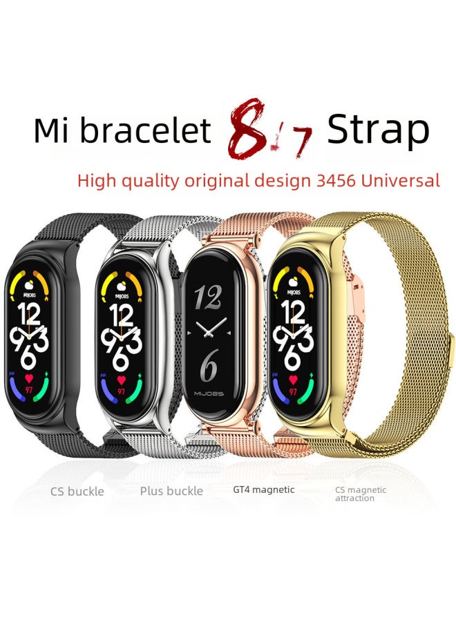 Generic - Universal Metal Strap For XiaomiBand 8 7 6 5 4 3 Cs Stainless Steel Milanese Buckle Fitness Tracker Replacement Band-Color:Silver CS Buckle-Specifications:06 Line Meters 8/9 - Image 1