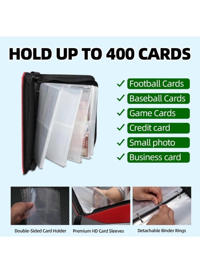 LBMT Collectible Trading Card Albums,4 Pocket Card Binder, 400 Double Sided Pocket PU Premium Zip Trading Collection Binderwith 50 Removable Sleeves, Card Folder forTCG, Sports Cards (Red) - Image 3