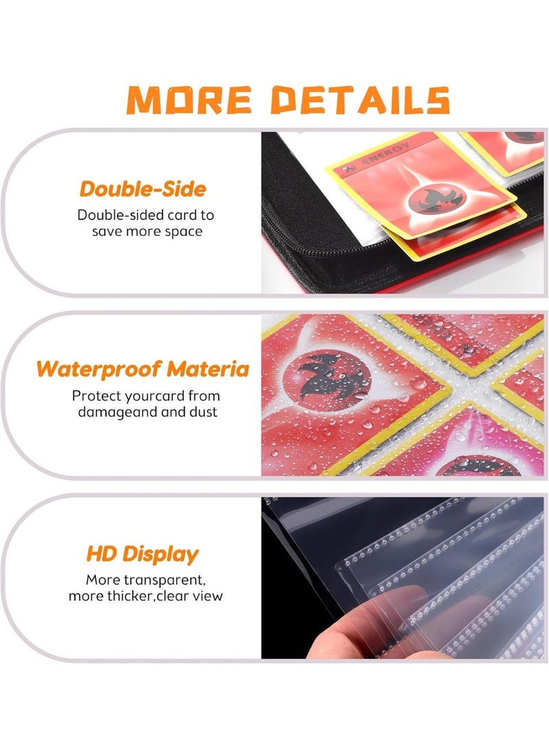 LBMT Collectible Trading Card Albums,4 Pocket Card Binder, 400 Double Sided Pocket PU Premium Zip Trading Collection Binderwith 50 Removable Sleeves, Card Folder forTCG, Sports Cards (Red) - Image 4