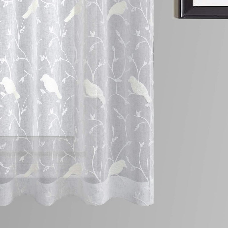 VOGOL White Sheer Curtains 63 inches Length, Birds Embroidered Window Treatment Sheer Voile Curtain Panels for Kitchen Liviging Room Bedroom Small Windows, 42 x 63, Set of 2 - Image 3
