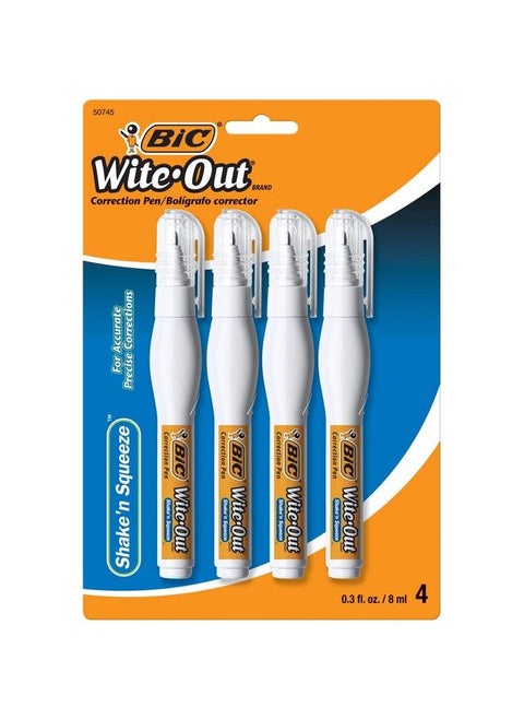 Witeout Shake Squeeze Correction Pen 8 Ml White 4 Count (Wosqpp418) 3 Pack