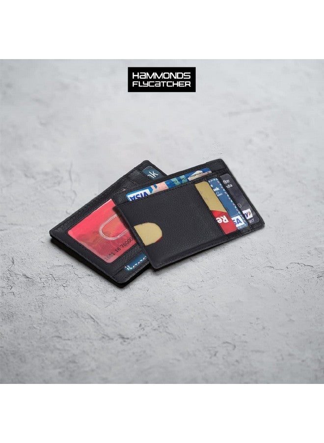  هاموندز فلاي كاتشر حامل بطاقات من الجلد الأصلي HAMMONDS FLYCATCHER للرجال، حامل بطاقات ائتمان، محفظة بطاقات ائتمان رفيعة ثنائية الطي محمية بتقنية RFID للرجال مع 6 فتحات للبطاقات وفتحة واحدة للعملات المعدنية وزر كبس معدني، أسود - Image 3