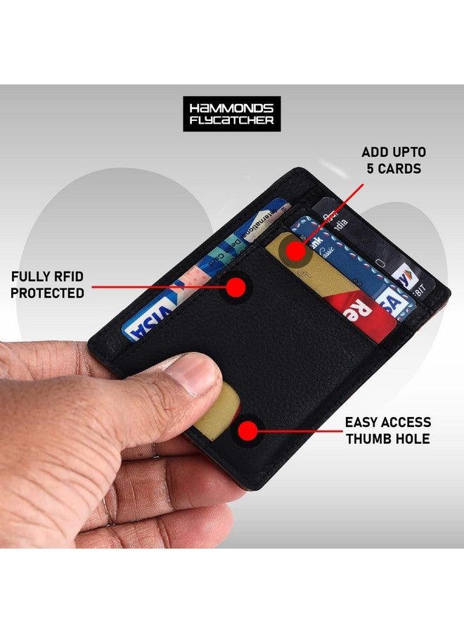  هاموندز فلاي كاتشر حامل بطاقات من الجلد الأصلي HAMMONDS FLYCATCHER للرجال، حامل بطاقات ائتمان، محفظة بطاقات ائتمان رفيعة ثنائية الطي محمية بتقنية RFID للرجال مع 6 فتحات للبطاقات وفتحة واحدة للعملات المعدنية وزر كبس معدني، أسود - Image 4