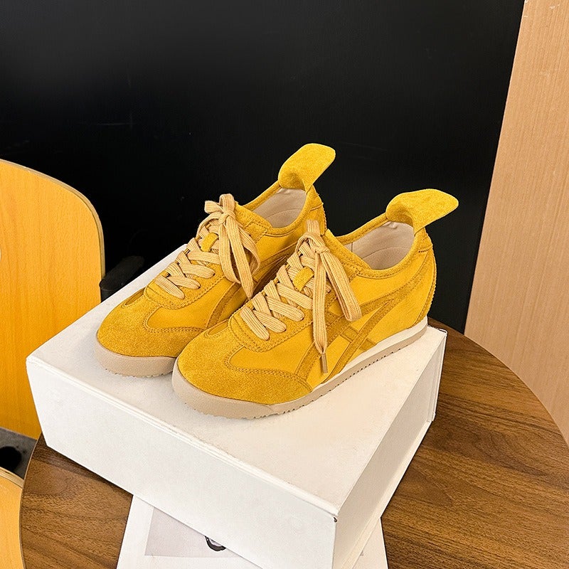 Z U L I N N A / Zu Lin Na Genuine Leather Retro Soft Sole 6cm Hidden Height Increase Yellow German Training Shoes Women 2026 New Style Casual Sneakers - Image 4