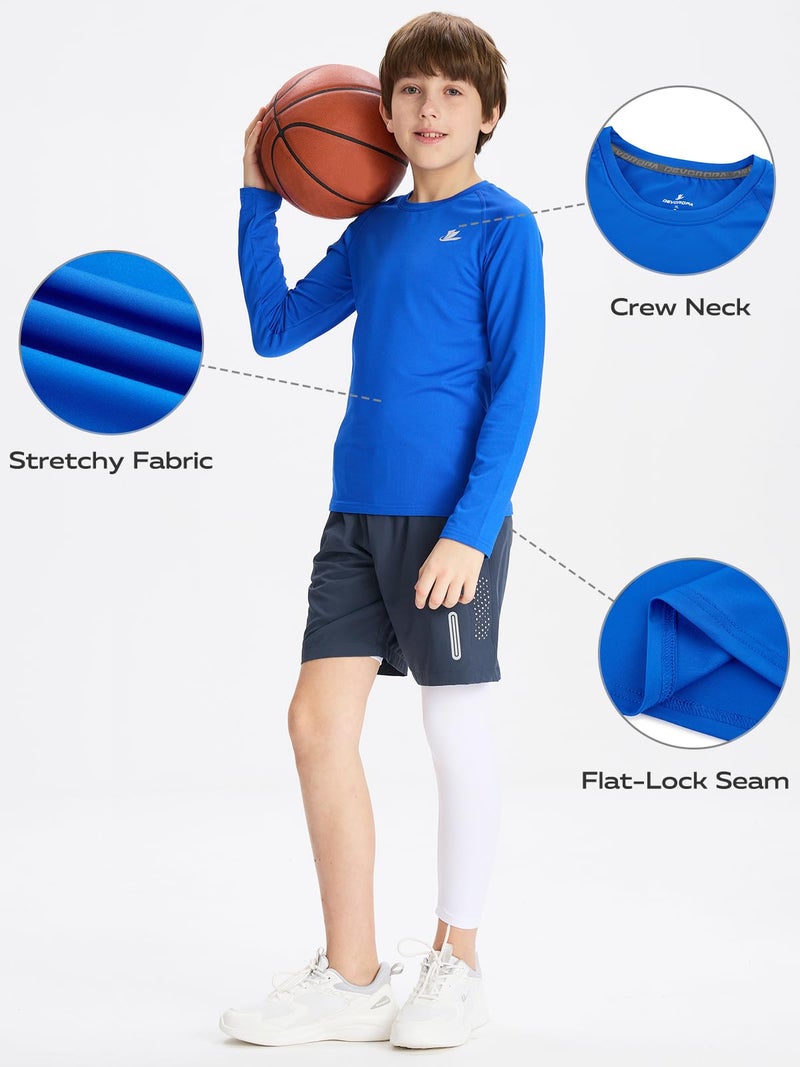 DEVOROPA Youth Boys Compression Shirt Long Sleeve Football Baseball Undershirt Quick Dry Sports Baselayer Royal Blue XL - Image 5