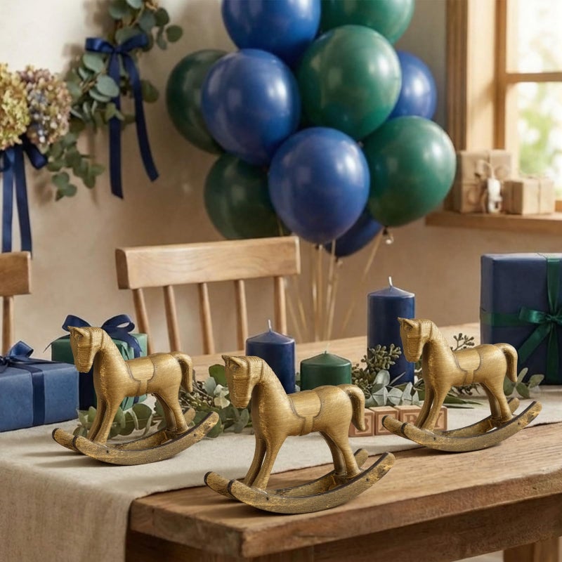 Vicenpal 6 Pack Baby Shower Wooden Vintage Rocking Horse Table Decoration for Blue Green Tartan Plaids Party Centerpiece Rocking Horse Decor for Baby Shower Party Wedding Birthday Decor (Brown) - Image 5