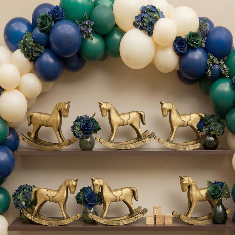 Vicenpal 6 Pack Baby Shower Wooden Vintage Rocking Horse Table Decoration for Blue Green Tartan Plaids Party Centerpiece Rocking Horse Decor for Baby Shower Party Wedding Birthday Decor (Brown) - Image 1