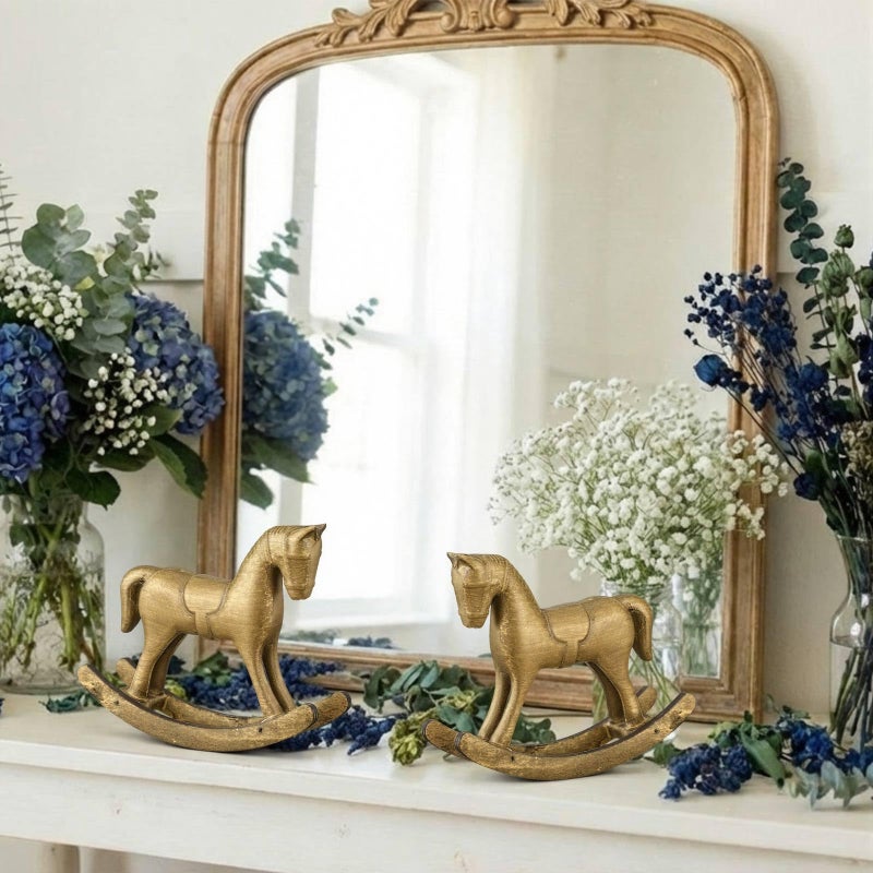 Vicenpal 6 Pack Baby Shower Wooden Vintage Rocking Horse Table Decoration for Blue Green Tartan Plaids Party Centerpiece Rocking Horse Decor for Baby Shower Party Wedding Birthday Decor (Brown) - Image 4