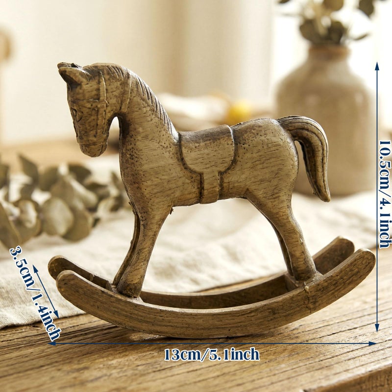 Vicenpal 6 Pack Baby Shower Wooden Vintage Rocking Horse Table Decoration for Blue Green Tartan Plaids Party Centerpiece Rocking Horse Decor for Baby Shower Party Wedding Birthday Decor (Brown) - Image 2