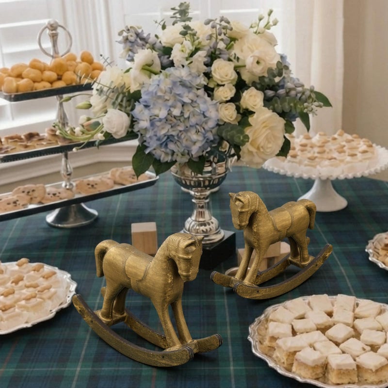 Vicenpal 6 Pack Baby Shower Wooden Vintage Rocking Horse Table Decoration for Blue Green Tartan Plaids Party Centerpiece Rocking Horse Decor for Baby Shower Party Wedding Birthday Decor (Brown) - Image 3