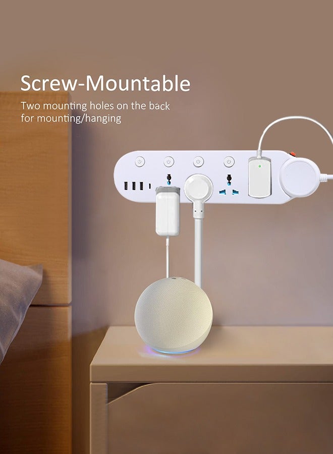 FLYROAD 8 in 1 2m-Universal Power Extension Cord with Surge Protector 4 Power Sockets & 3 USB Ports＆ 1 Type-C Port, 2 Meter Power Strip for House, Office etc., Multi Plug Extension Lead - 2m,White - Image 4