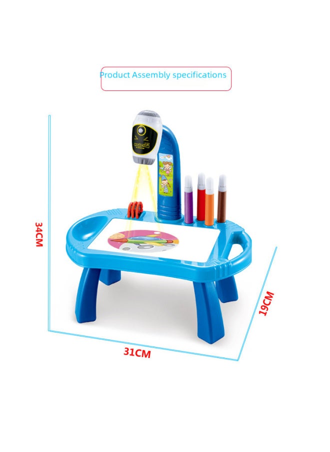 null - Children's Projection Drawing Table Early Education Learning Machine Drawing Board Color Pen Graffiti Projection Drawing Table Cross-border-Color:Blue - Image 1