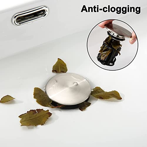 TIORIY Pop Up Bathroom Sink Drain - Bathroom Sink Stopper with Overflow for Faucet Vessel, Push Type Bathroom Sink Vanity Assembly with Strainer, Brushed Nickel - Image 4