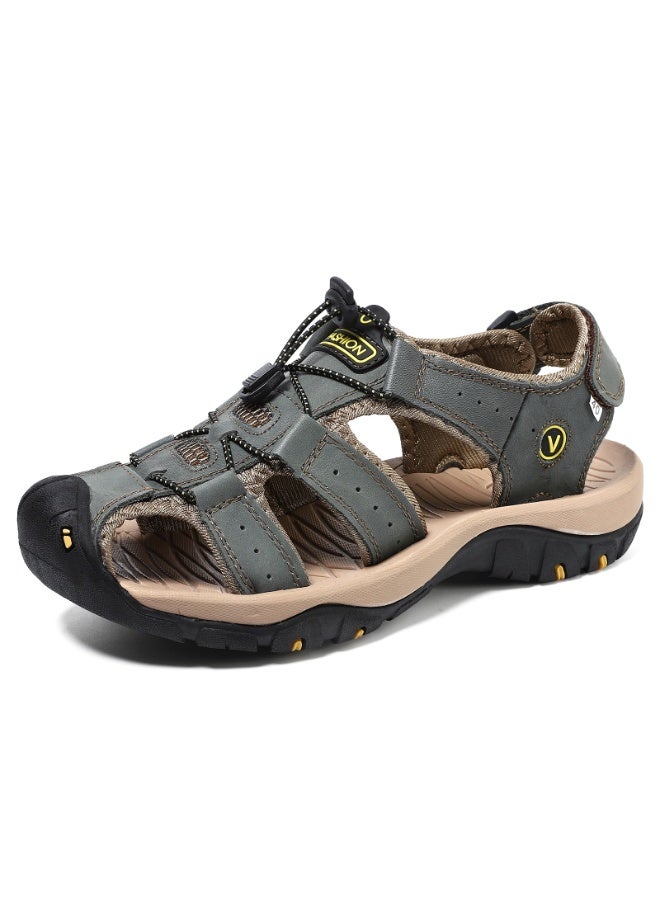 FASHION Summer Men Sandals Leather Mens Casual Shoes Breathable Outdoor Sandals for Men Beach Shoes Slippers Fashion Roman Shoes  - Image 1