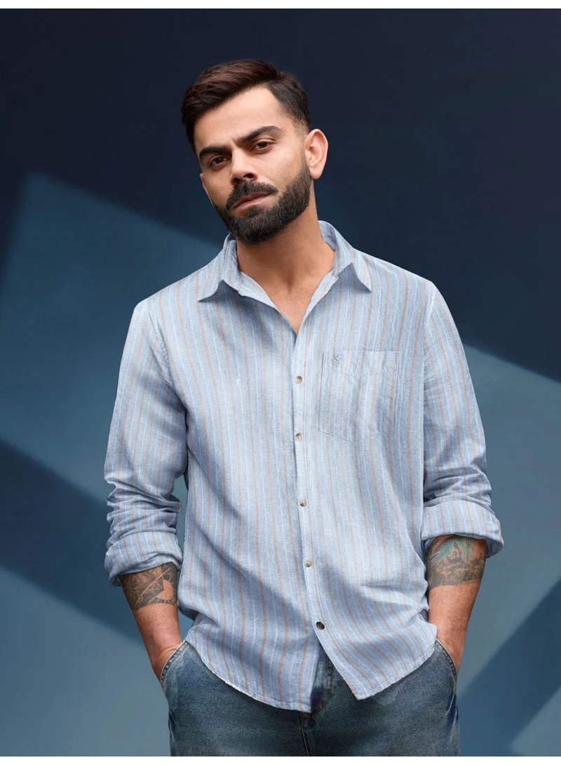 روجن Textured Stripes Slim Fit Shirt | Light Blue