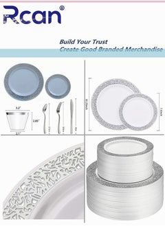Rcan 72 Pcs/set Silver Upscale Wedding Dining Party Disposable Plastic Hollow-carved Cutlery Set, Party Supplies Plate, Spoon, Fork, Knife, Cup, Party Tableware (12 Guest)  - Image 4