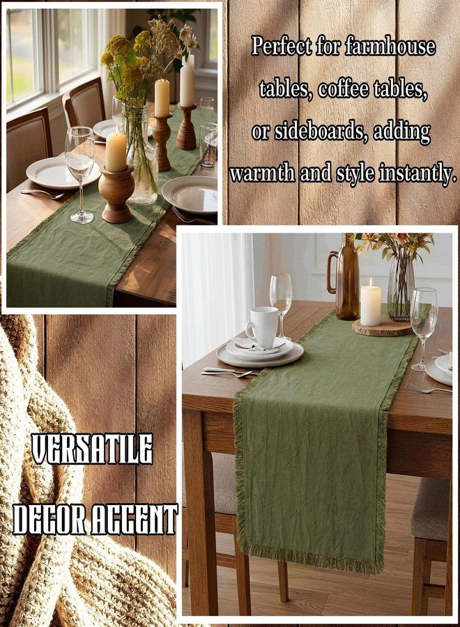 Chumia Olive Green Boho Table Runner with Tassels 12x72 Inches Farmhouse Small Macrame Woven Cotton Rustic Coffee Dresser Table Runner for Living Room Home Dining Kitchen Centerpiece Bohemian Decor - Image 4