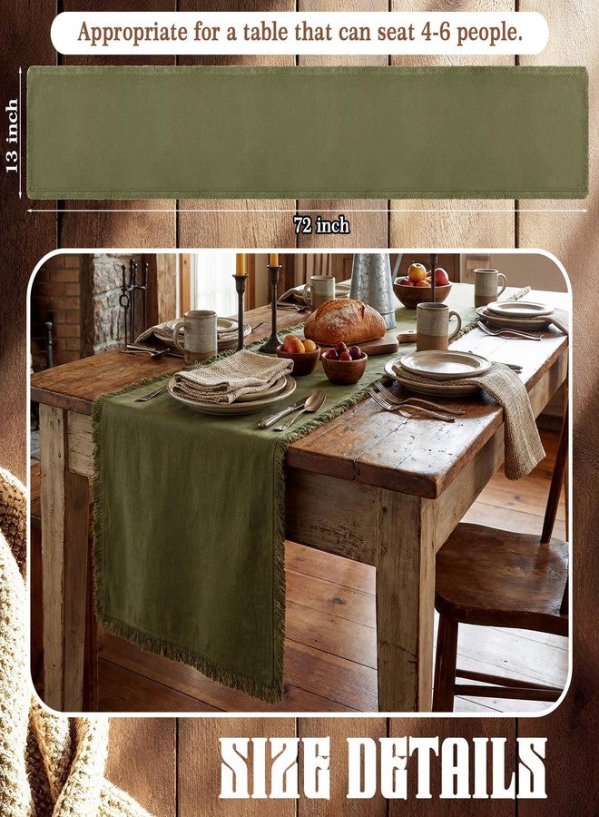 Chumia Olive Green Boho Table Runner with Tassels 12x72 Inches Farmhouse Small Macrame Woven Cotton Rustic Coffee Dresser Table Runner for Living Room Home Dining Kitchen Centerpiece Bohemian Decor - Image 2
