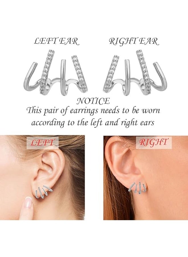 Claw Earring Cuff for Women,Zircon Needle Earrings Tiny Ear Cuffs Stud Earrings Minimalist Ear Wrap Piercing Earrings  - Image 3