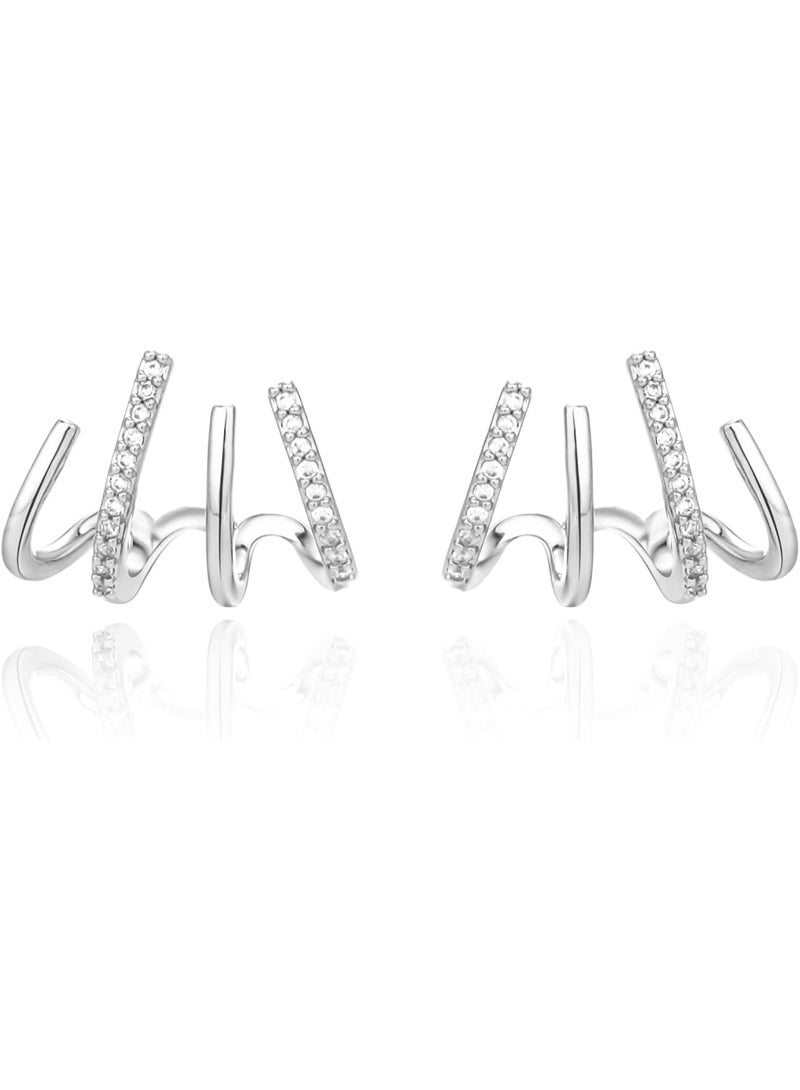 Claw Earring Cuff for Women,Zircon Needle Earrings Tiny Ear Cuffs Stud Earrings Minimalist Ear Wrap Piercing Earrings  - Image 1