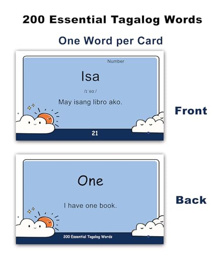 Docdeer 200 Essential Tagalog Words Vocabulary Flash Cards Flashcard for Beginners Adults Learn Tagalog for Beginners Adult - Image 5
