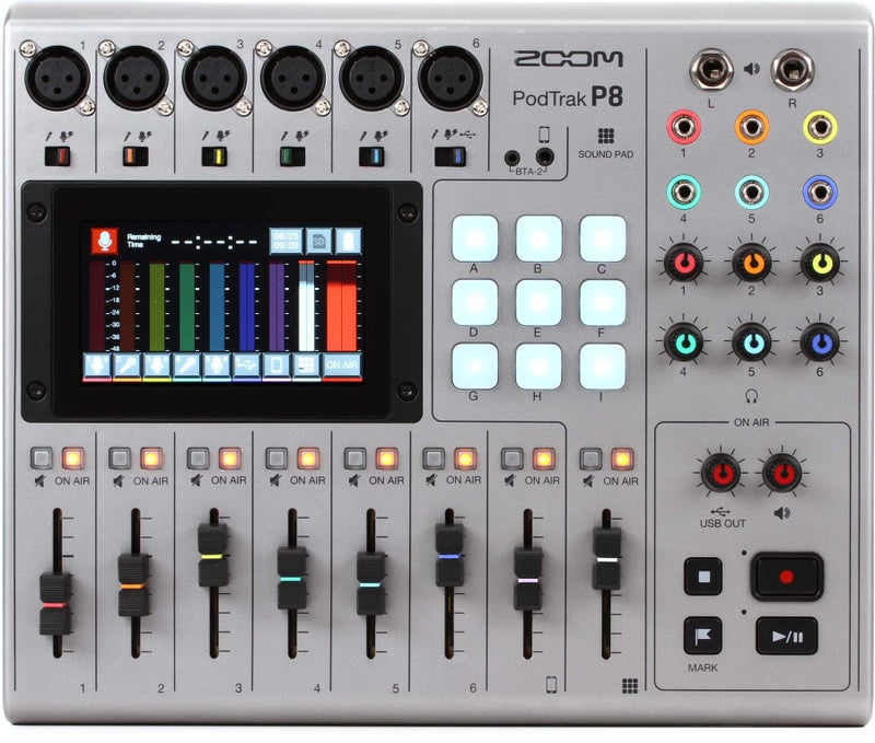Zoom PodTrak P8 Podcast Recorder, 6 Microphone Inputs, 6 Headphone Outputs, Phone Input, Sound Pads, Onboard Editing, Record to SD card, USB Audio Interface, Battery Powered - Image 3