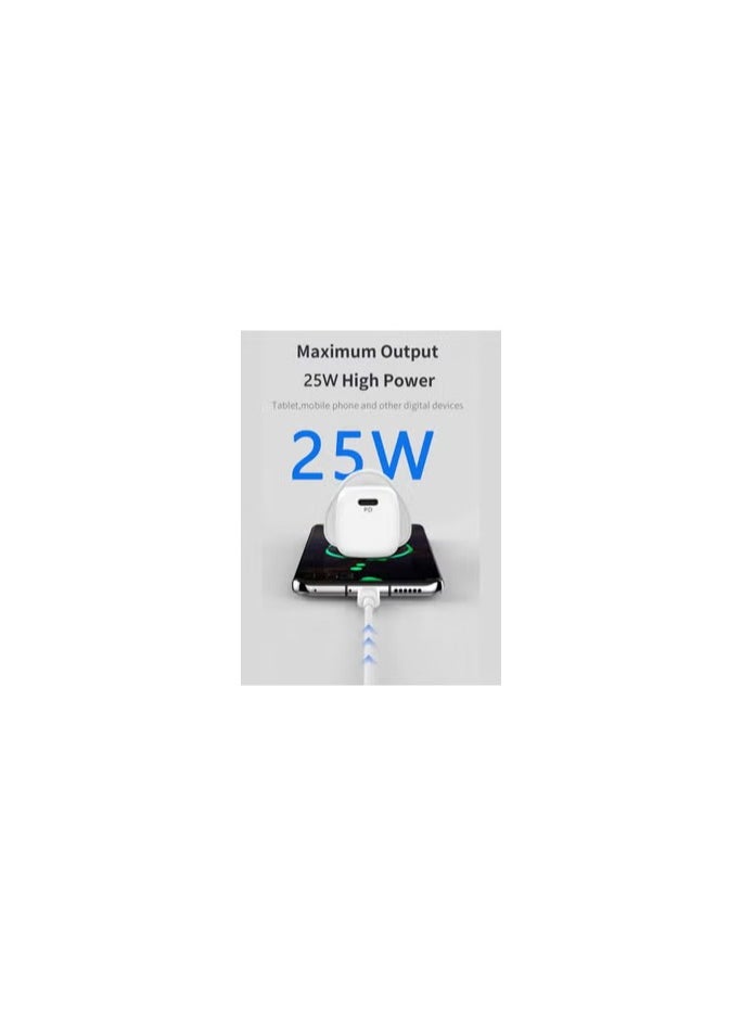 25W PD Fast Charger Adapter Type C 3Pins with Type-C Cable 1m for Apple iPhone 16 Pro Max and 15 Pro Max / White