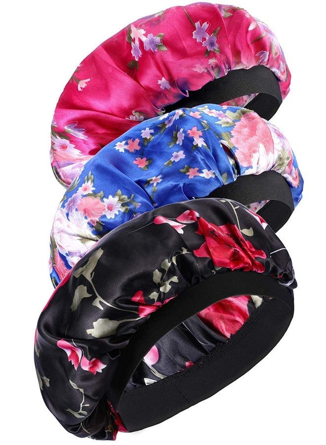 Onwon 3 PCS Satin Bonnets Night Sleep Caps Wide Band Salon Cap Soft Satin Sleeping Silk Night Sleep Hat Hair Loss Cap Sleeping Head Cover - Image 1