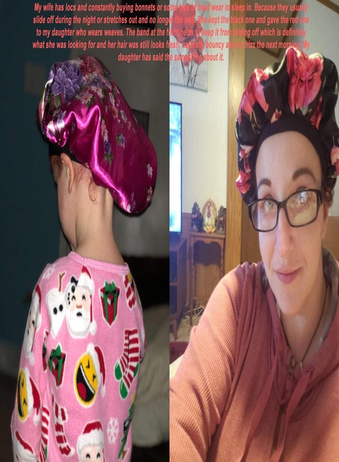 Onwon 3 PCS Satin Bonnets Night Sleep Caps Wide Band Salon Cap Soft Satin Sleeping Silk Night Sleep Hat Hair Loss Cap Sleeping Head Cover - Image 5