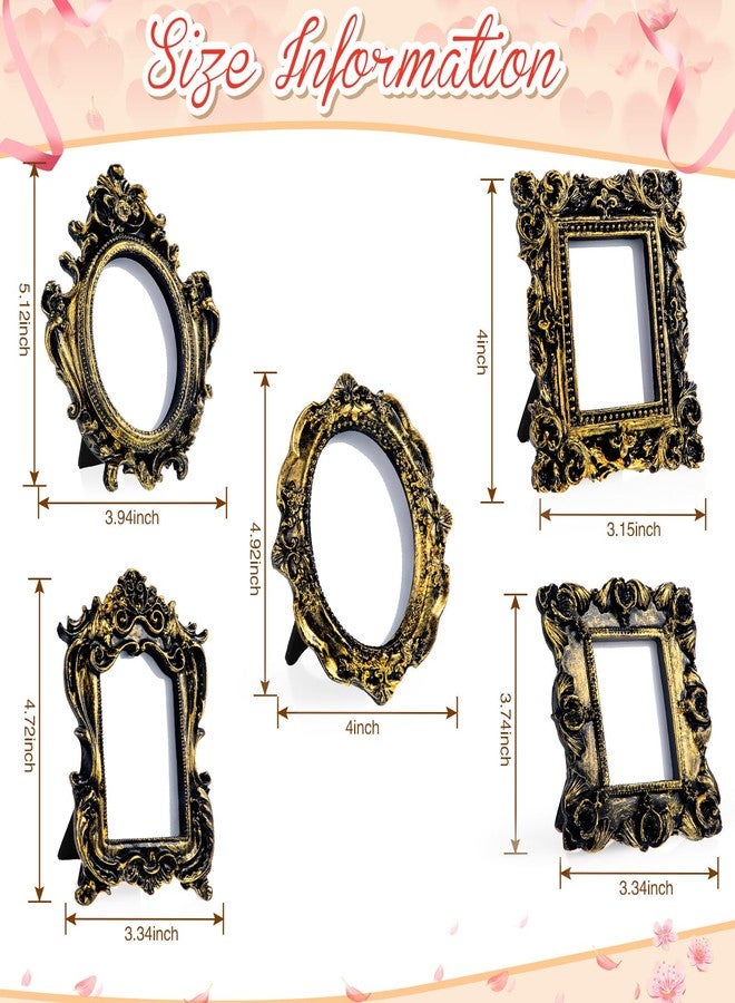 مايتيز مجموعة مايتيس المكونة من 10 قطع من إطارات الصور الصغيرة العتيقة، إطارات صور باروكية مزخرفة بيضاوية الشكل مصنوعة من الراتنج، مناسبة لعرض الصور على سطح الطاولة، ديكور منزلي وحفلات الزفاف (أسود وذهبي) - Image 3