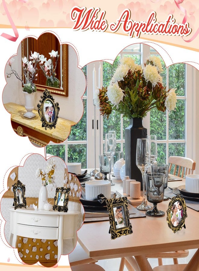 مايتيز مجموعة مايتيس المكونة من 10 قطع من إطارات الصور الصغيرة العتيقة، إطارات صور باروكية مزخرفة بيضاوية الشكل مصنوعة من الراتنج، مناسبة لعرض الصور على سطح الطاولة، ديكور منزلي وحفلات الزفاف (أسود وذهبي) - Image 5