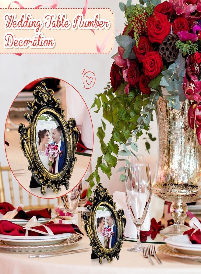 مايتيز مجموعة مايتيس المكونة من 10 قطع من إطارات الصور الصغيرة العتيقة، إطارات صور باروكية مزخرفة بيضاوية الشكل مصنوعة من الراتنج، مناسبة لعرض الصور على سطح الطاولة، ديكور منزلي وحفلات الزفاف (أسود وذهبي) - Image 4