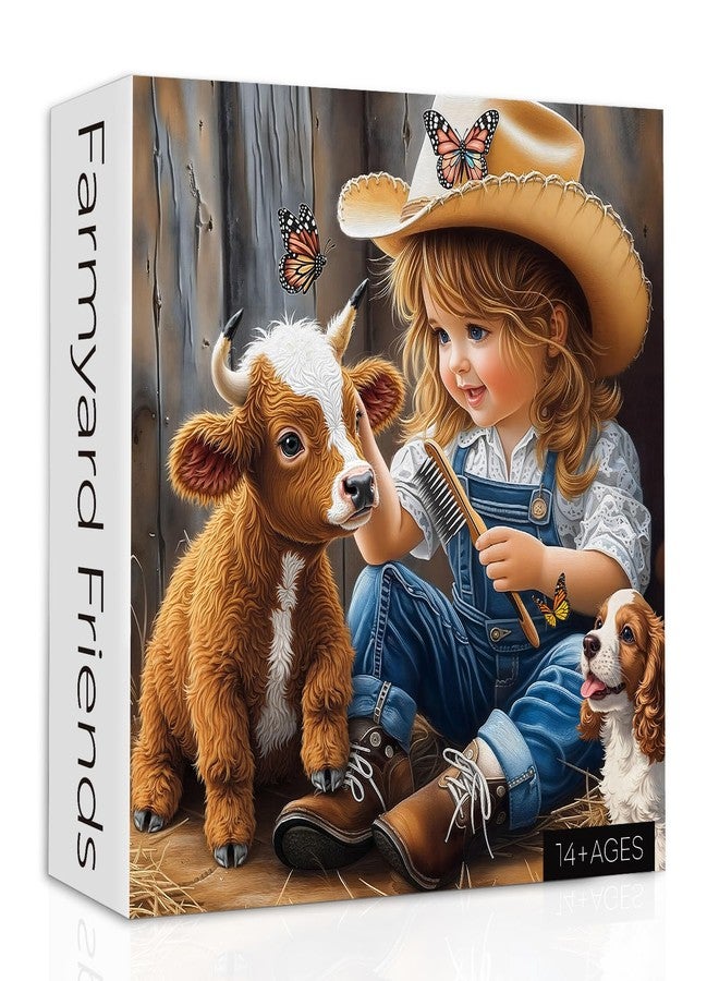 PPuzzling Animal Farm Puzzles for Adults 1000 Pieces, Cute Highland Cow Puppy Jigsaw Puzzles, Nature Country Farmyard Friendship Puzzle - Image 1