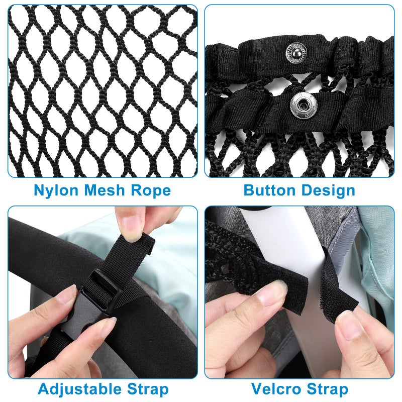 Accmor Universal Stroller Organizer, Polyester Net Mesh Bag Fits for Uppababy, Nuna, Britax, Doona Strollers, Non-Slip Adjustable Stroller Mesh Cargo Net Storage Caddy Accessories - Image 3