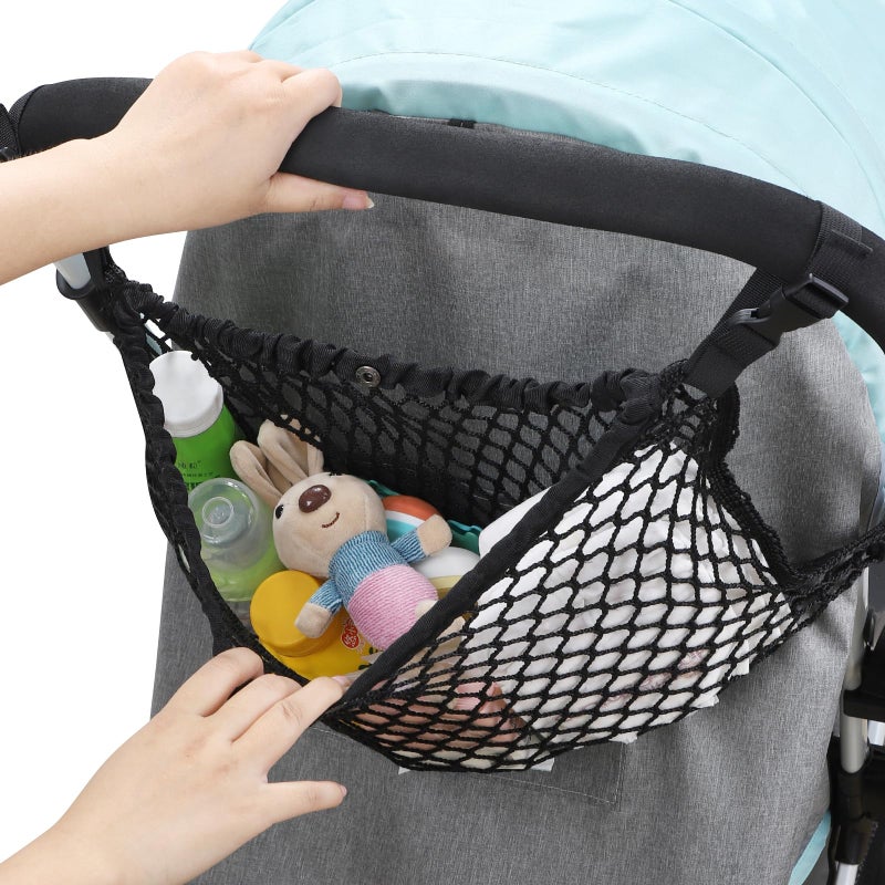 Accmor Universal Stroller Organizer, Polyester Net Mesh Bag Fits for Uppababy, Nuna, Britax, Doona Strollers, Non-Slip Adjustable Stroller Mesh Cargo Net Storage Caddy Accessories - Image 5