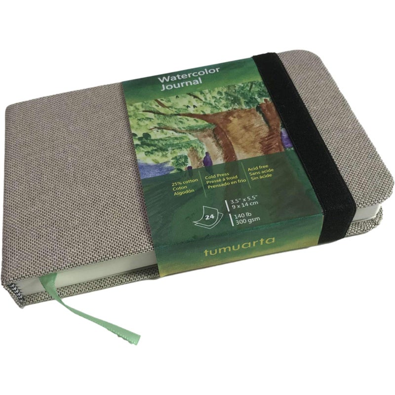 tumuarta Watercolor Journal, 3.5x5.5â€, 140 LB, 300 GSM, tumuarta Cotton Paper, Cold Press, 24 Sheets, 48 Pages, Watercolor Paper Sketchbooks for Use As Travel Notebook and Mixed Media Pad On The Go - Image 1