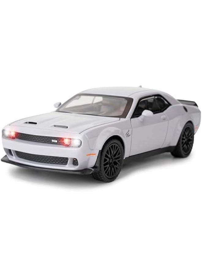 1/32 Dodge Challenger Hellcat Model Car, Zinc Alloy Pull Back Toy car with Sound and Light for Kids Boy Girl Gift(Gray)  - Image 1