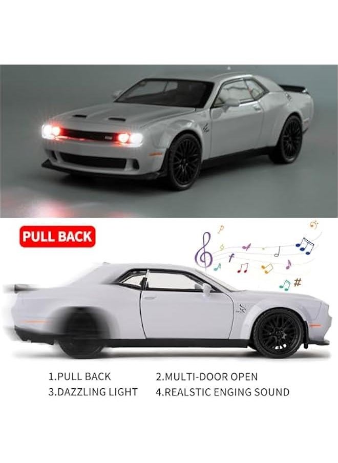 1/32 Dodge Challenger Hellcat Model Car, Zinc Alloy Pull Back Toy car with Sound and Light for Kids Boy Girl Gift(Gray)  - Image 2