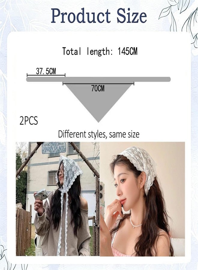 FFZDENA Hair Scarf for Women Bandanas for Women, Stylish Head Scarf for Women, White Floral Lace Bandana Scarf, Two Piece Set for Fashion Accessories, Daily Wear and Outdoor Activities - Image 2