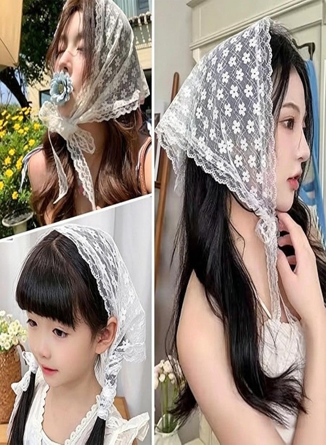 FFZDENA Hair Scarf for Women Bandanas for Women, Stylish Head Scarf for Women, White Floral Lace Bandana Scarf, Two Piece Set for Fashion Accessories, Daily Wear and Outdoor Activities - Image 3