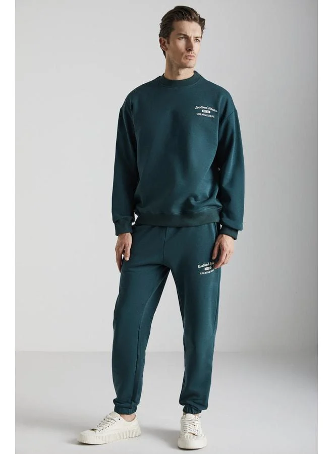 GRIMELANGE Nottingham Men's 2-Piece Relaxed Organic Cotton Sherpa-Lined Dark Green Tracksuit.