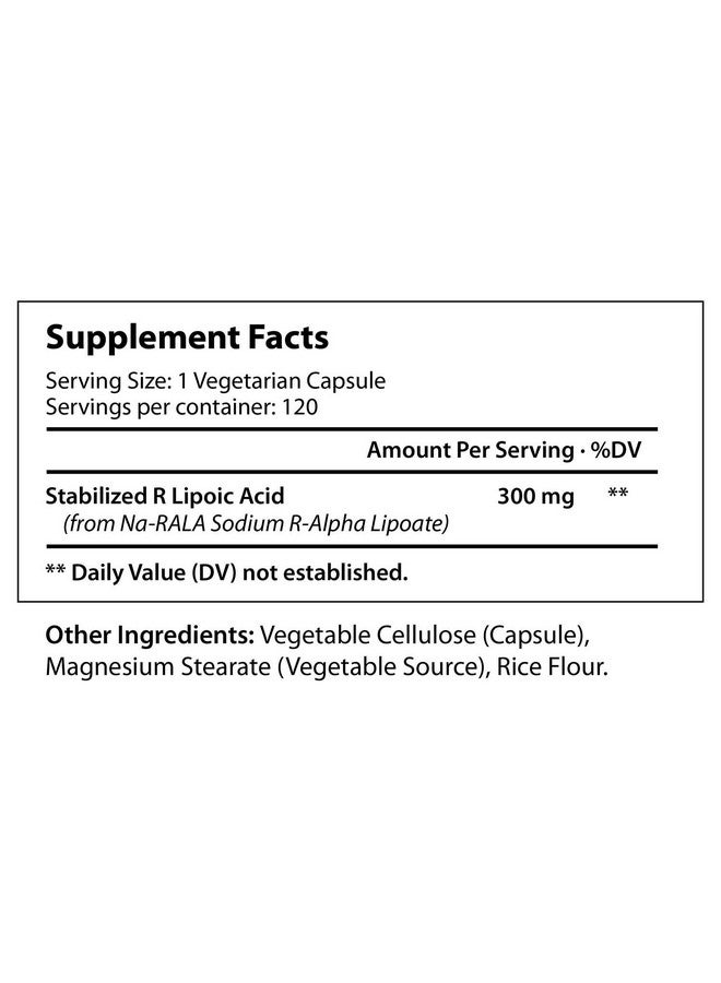LongLifeNutri R Alpha Lipoic Acid 300Mg Stabilized 120 Vegetarian Capsules ; Na R Ala Supplement ; Pure Powder Active ; Non Gmo Gluten & Free - Image 3