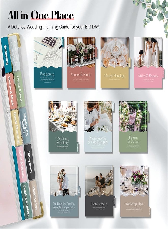 ABC life Wedding Planner Book and Organizer, 10 Sections Notebook Organizer for Bride, Engagement Gifts Binder Calendar with Colorful Stickers, Personalized Wedding Stuff, Flora Loop - Image 5