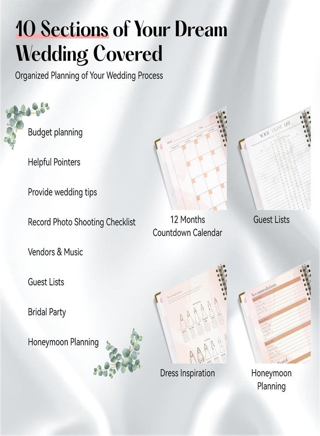 ABC life Wedding Planner Book and Organizer, 10 Sections Notebook Organizer for Bride, Engagement Gifts Binder Calendar with Colorful Stickers, Personalized Wedding Stuff, Flora Loop - Image 4
