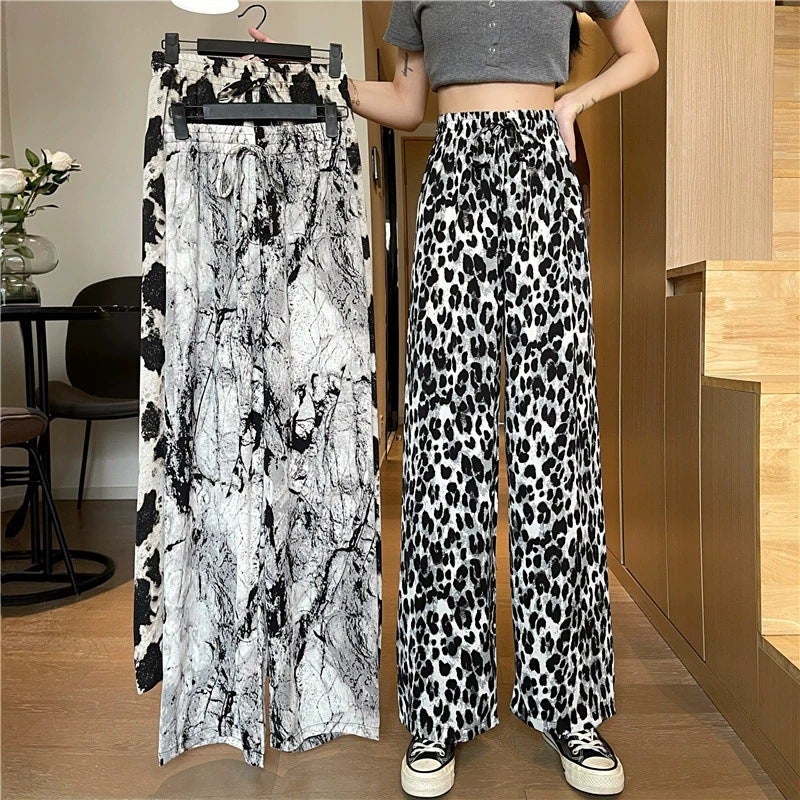 Summer Ink-Dye Casual Trousers for Women Silver Leopard Print