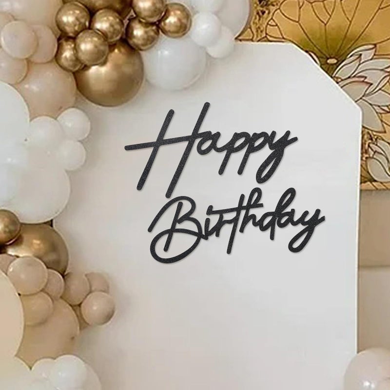 MASTRON Happy Birthday Sign for Backdrop - Glitter Happy Birthday Felt Letter Sign for Balloon Arch Birthday Party Balloon Arch Backdrop Decorations for Birthday Party Baby Shower - Glitter Black - Image 1