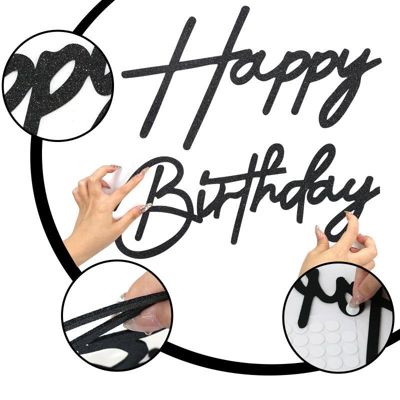 MASTRON Happy Birthday Sign for Backdrop - Glitter Happy Birthday Felt Letter Sign for Balloon Arch Birthday Party Balloon Arch Backdrop Decorations for Birthday Party Baby Shower - Glitter Black - Image 4