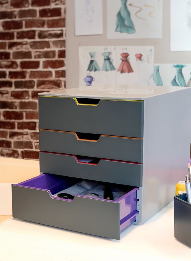 Durable A4 File Drawer, 4-Drawer Organiser with Colour-Coded Removable Drawers, 2 XXL Silent Pull-Out Trays, Transparent Label Windows, Stackable, Made in Germany, 5-Year Warranty - Image 2