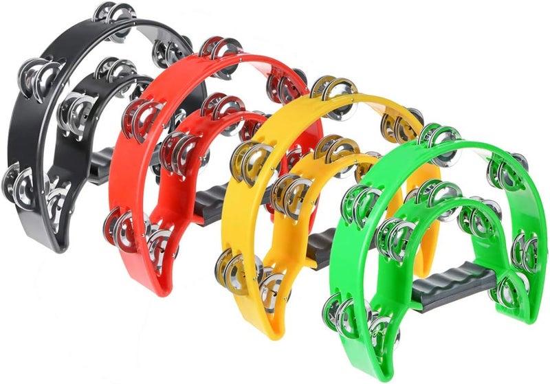 TENINYU Half Moon Musical Tambourine Double Row Metal Jingles Hand Held Percussion Drum Multicolor for KTV Party with Ergonomic Handle Grip (Red) - Image 5