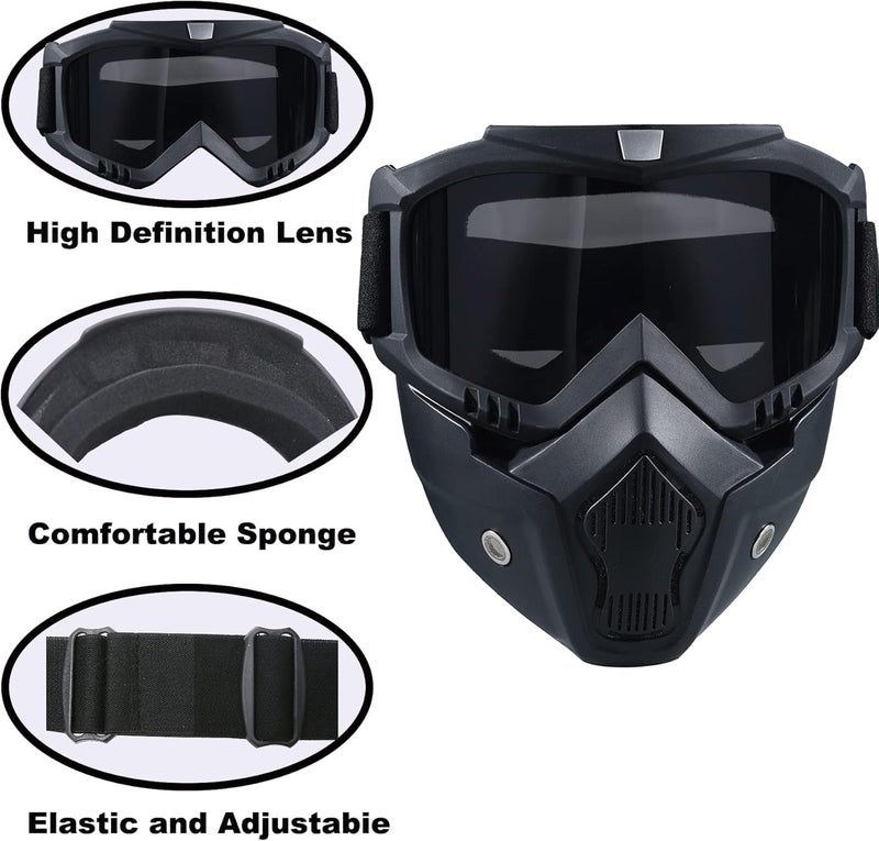 BROYEUR 2 Pcs Paintball Mask Anti Fog,Tactical Full Face Mask Ski Mask Goggles Detachable Adjustable,Motorcycle Riding Face Protection (2black) - Image 3